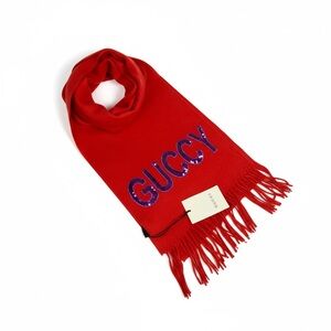 Gucci Red Scarf with Bold Lettering